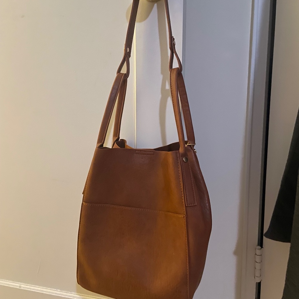 Brown Vegan Leather bucket bag